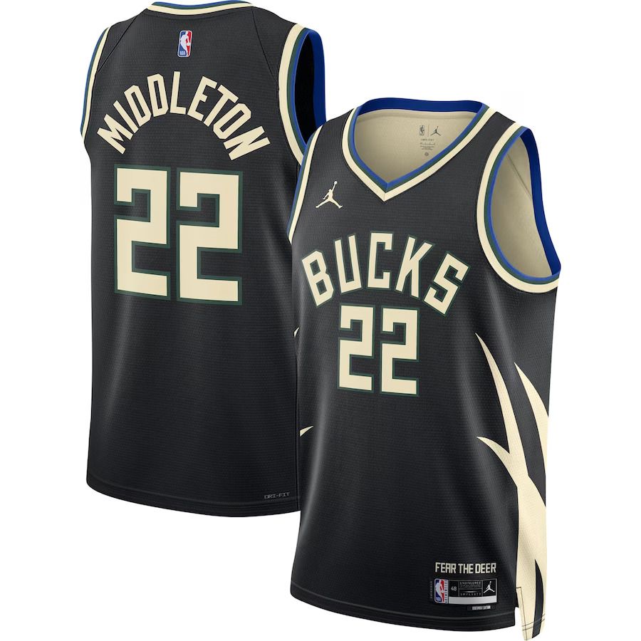 Men Milwaukee Bucks 22 Khris Middleton Jordan Brand Black 2022-23 Statement Edition Swingman NBA Jersey